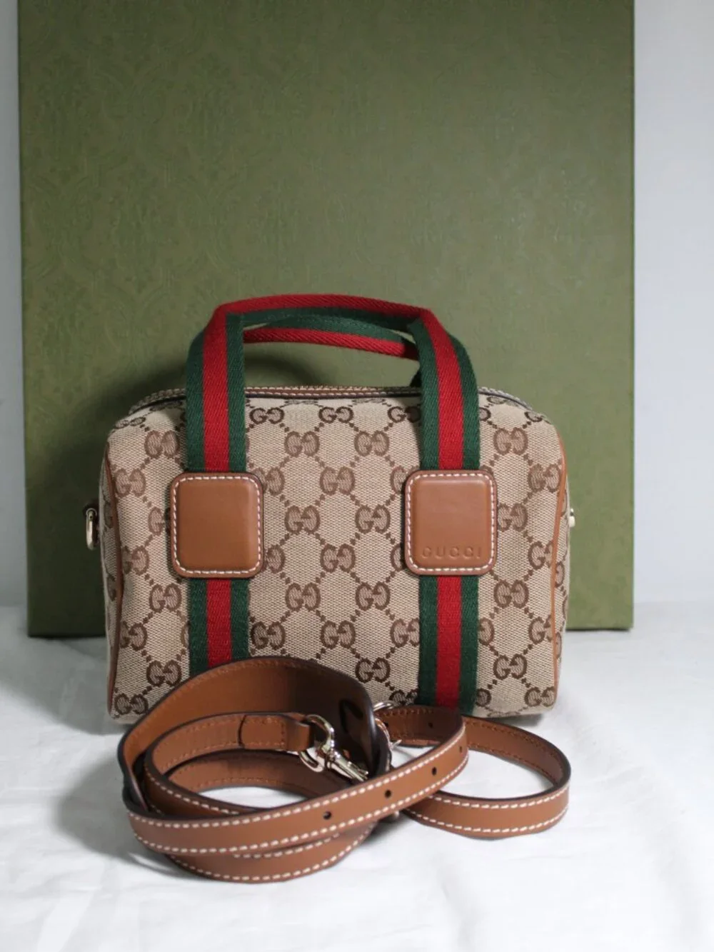 NEW Gucci GG Canvas Web HBG Tote Top Handle Mini Shoulder Bag Crossbody 859975
